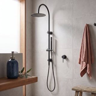 Reno matt black shower mixer tap close-up showing handle and body detail
