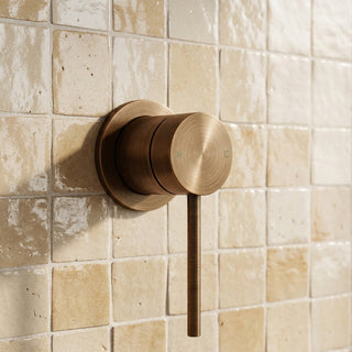 Reno antique brass shower mixer tap close-up showing handle detail
