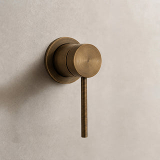 Reno antique brass shower mixer tap on white background full view