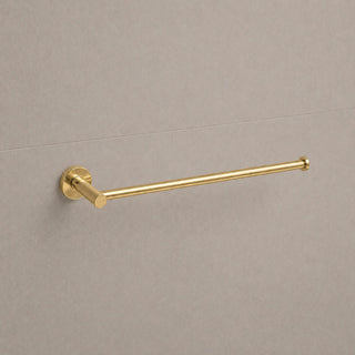Reno polished gold hand towel holder on white background full view