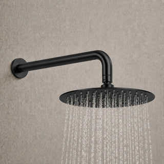 black rain head shower with the water on