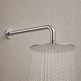 nickel rain head shower with the water on